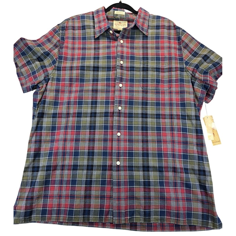 American Living Mens XXL Tartan Plaid Short Sleeve Cotton Button Down Shirt